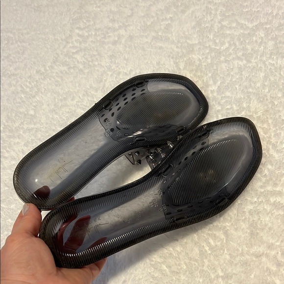 NICOLE MILLER NY Black Studded Slide Jelly Sandals with rhinestone trim. Size 9 - Picture 5 of 6
